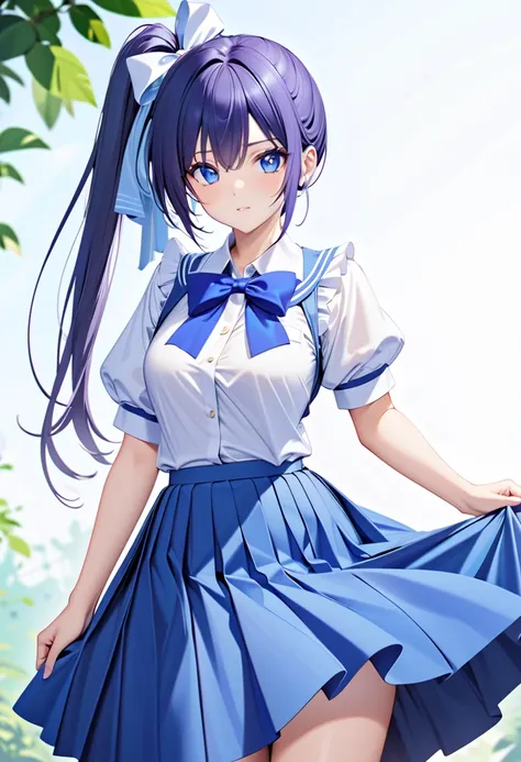 (( best quality)), ((masterpiece)), ( Details), 高resolution,  perfect face,  Detailsed eyes,  beautiful eyes,  1 Beautiful Girl ,   medium breasts,,Noemi Ito,  1 girl, Alone,  school uniform, skirt, bow, pleated skirt,  Viewers, Short sleeve, null, Seraph,...