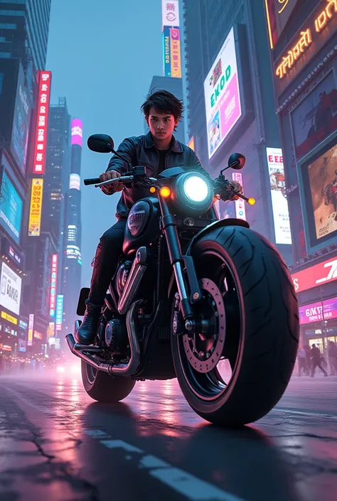 anime style scene of a man riding a motorcycle in a city, sitting on cyberpunk motorbike, cyberpunk art style, anime cyberpunk art, digital cyberpunk anime art, badass anime 8 k, cyberpunk anime art, cyberpunk themed art, anime style 4 k, digital cyberpunk...