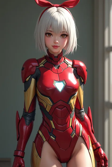 ((best quality)), ((masterpiece)), (detailed), NSFW, small breasts, prominent collarbones, skinny arms, flat stomach, visible hip bones, short hair, albino hair, straight hair, Realistic Shadows, Detailed skin, Very small breasts, Hair Ribbon, Very detaile...