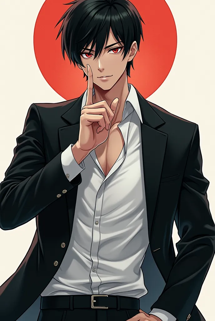 anime boy in a black jacket and white shirt with a black hair, an anime drawing inspired by okumura togyu, trending on pixiv, sh...