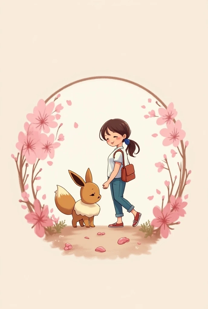 round icon、Handwriting、Eevee、footprints、cherry blossoms、woman、 cute