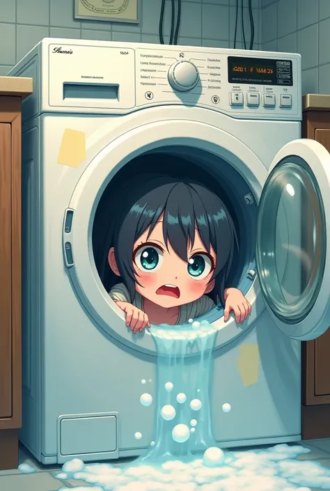 Anime girl stuck in the washing machine