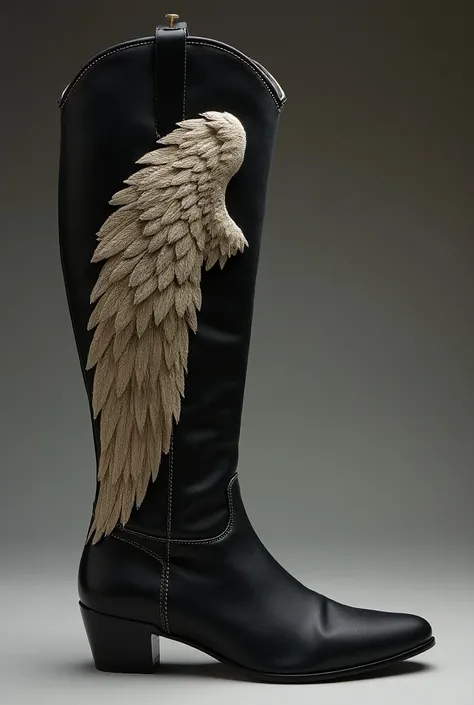  Mens long boots  ,  on the boots it has to have angel wings embroidered, The wing embroidery has to be large  ,dance boots , Show in profile .