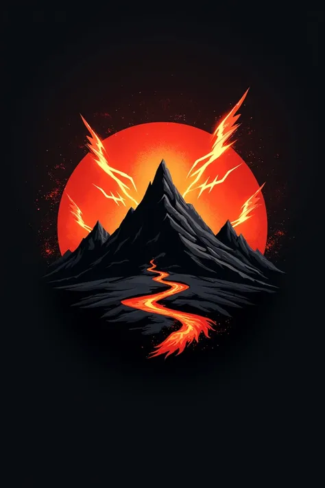 Round logo with a volcano and striking chips for fast food 