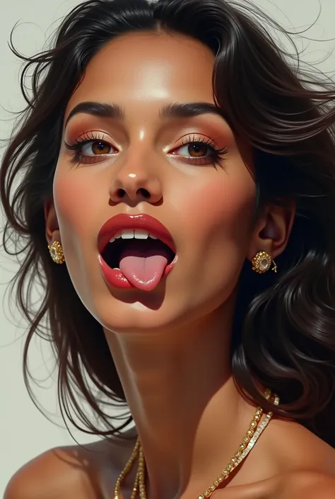 indian woman open mouth tongue out