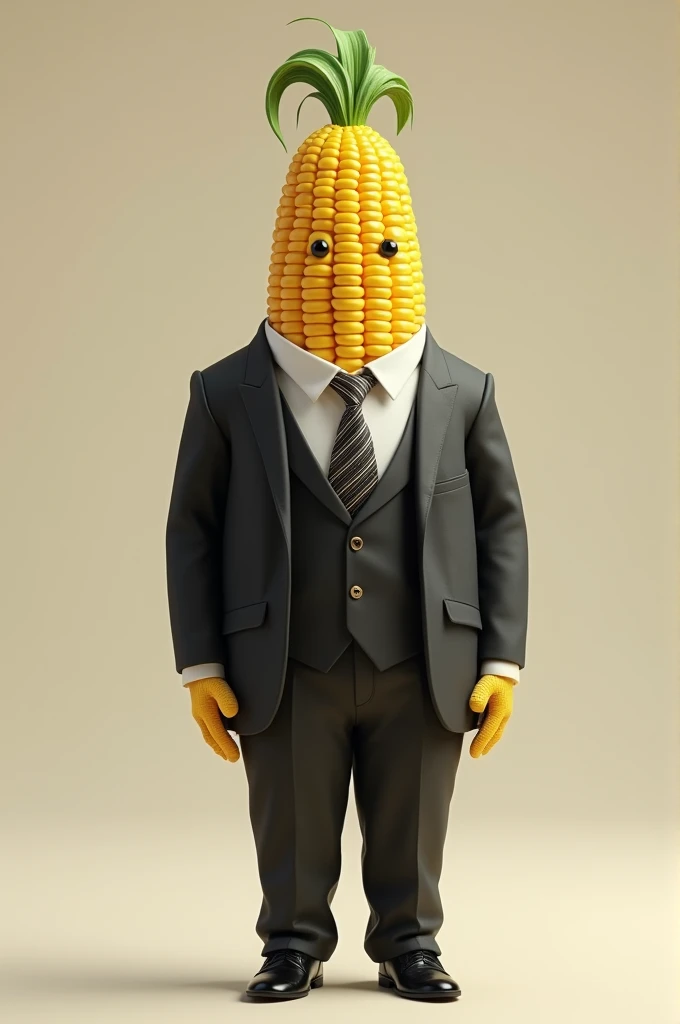 Corn character all in a suit 