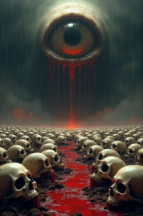 Make an endless sea of skulls raining blood with a gigantic eye in the sky watching everything and everyone