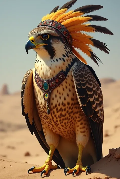 A picture of a falcon wearing a ukal
