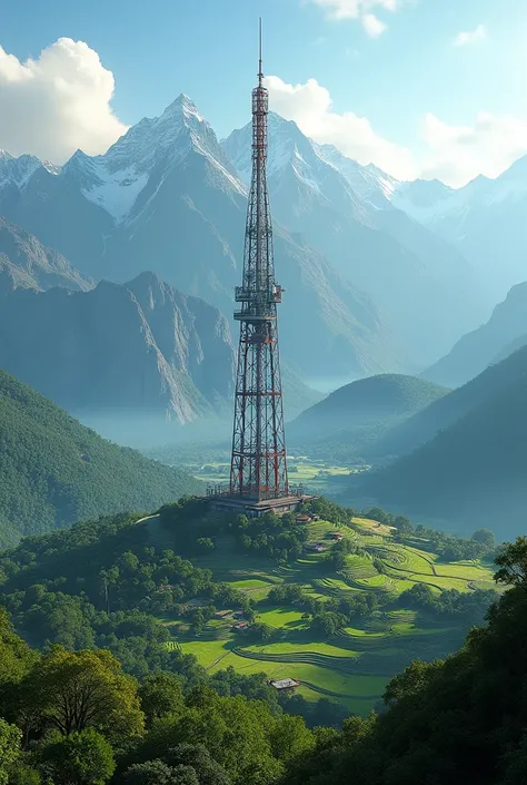 A internet tower around beautiful and cinematic mountain and Farm area is totally Indian 