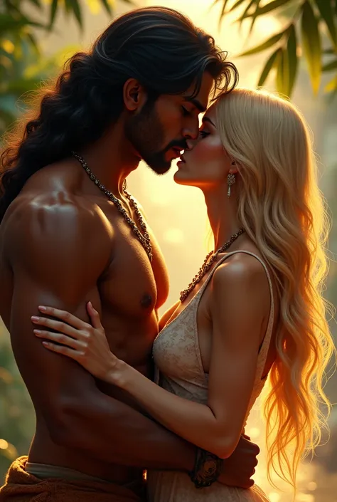 Indian man kiss blonde woman