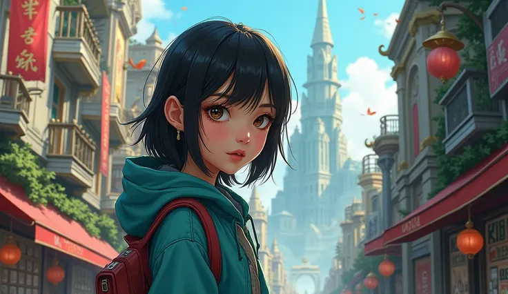 (Masterpiece, Best Quality, Ultra Detailed: 1.6), Illustration, (Single, 1 Girl, Beautiful Detailed Eyes: 1.2), City, Street, Cute, Otherworld.