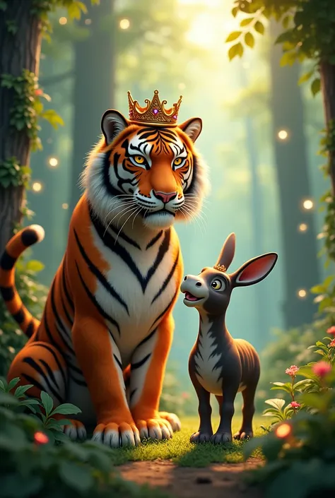 Tiger with crown donkey In forest 