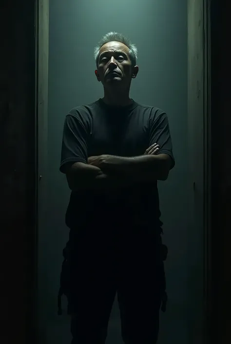 A man in deep thought, standing in a dimly lit room, facing a moral dilemma, with a troubled expression. Dark and moody lighting.