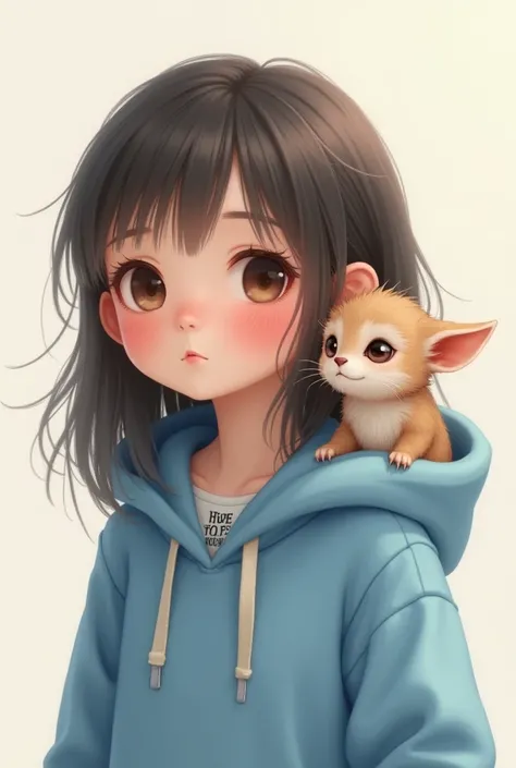 A girl with KIN  on blue hoodie is blushing