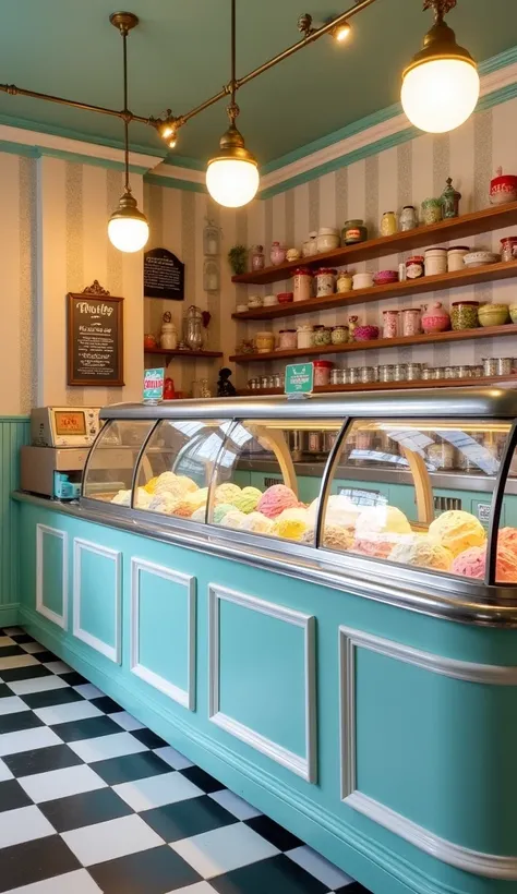 interior design of an ice cream parlor without people