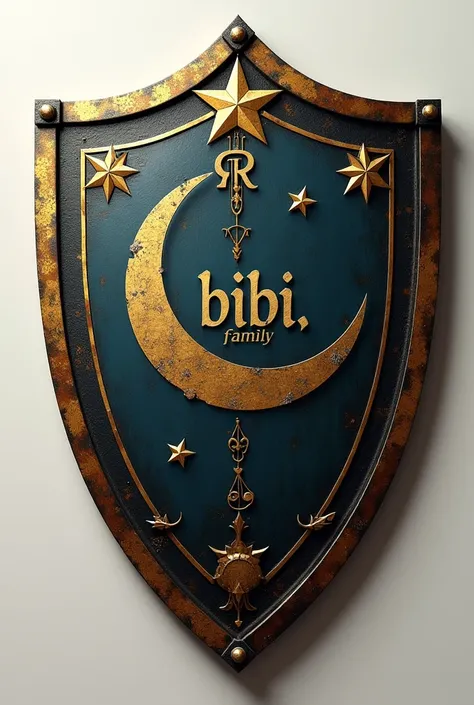 Image of only a shield that says bibifamily and has a crescent and a star 