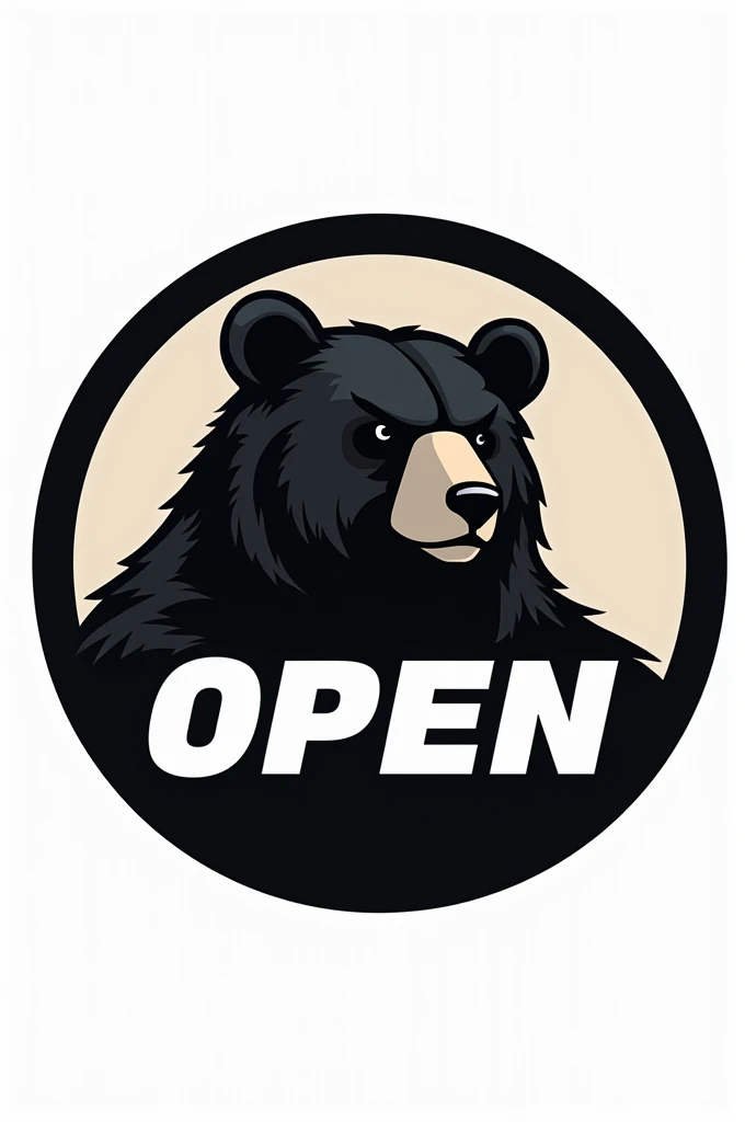 Logo with black bear mascot with the inscription “open” inside a circle with white background