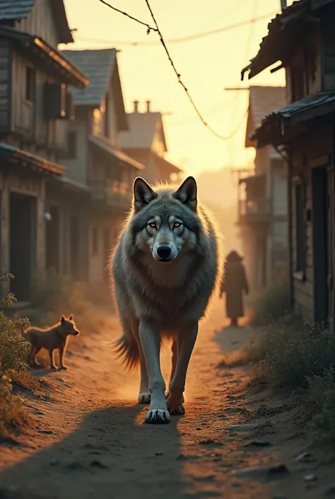 Many much jakle, wolf on road,  old town road, dog, evening