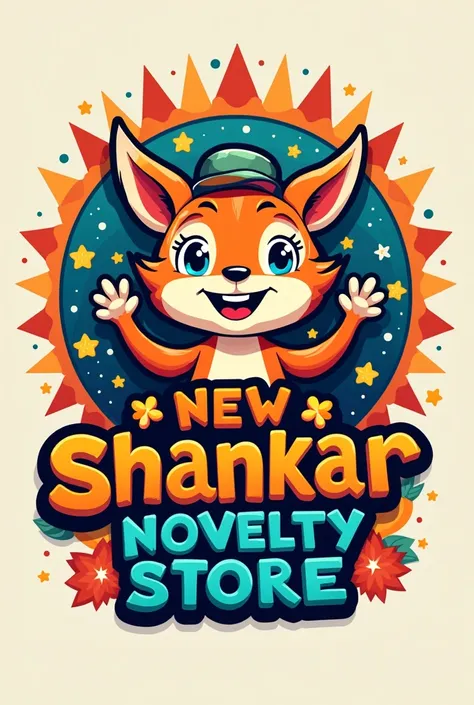 Create a unique logo for novelty store logo using vibrant color . Shop name is "New Shankar Novelty Store"