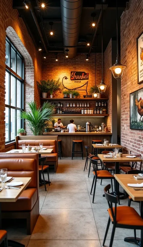 interior design of a chicken restaurant without people