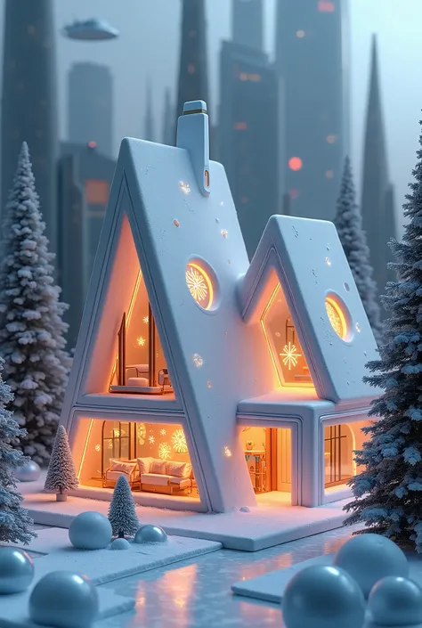 Make decorated house models for futuristic Christmas 