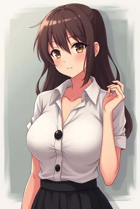 Blouses only with one button to big boobs anime girl busty