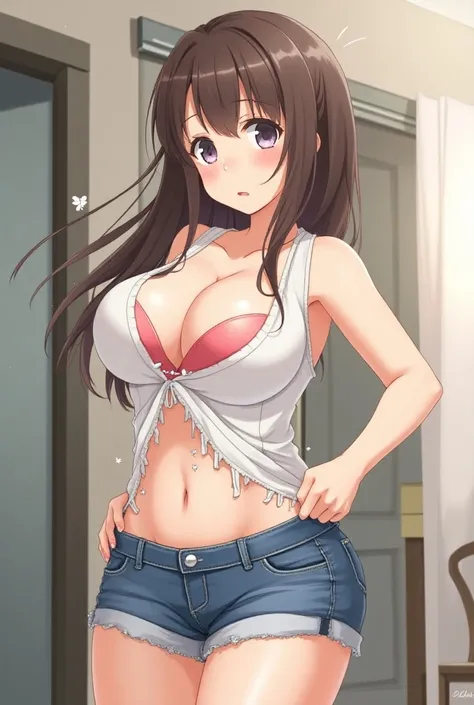 Girl breaks her clothes when dressing anime girl big boobs 