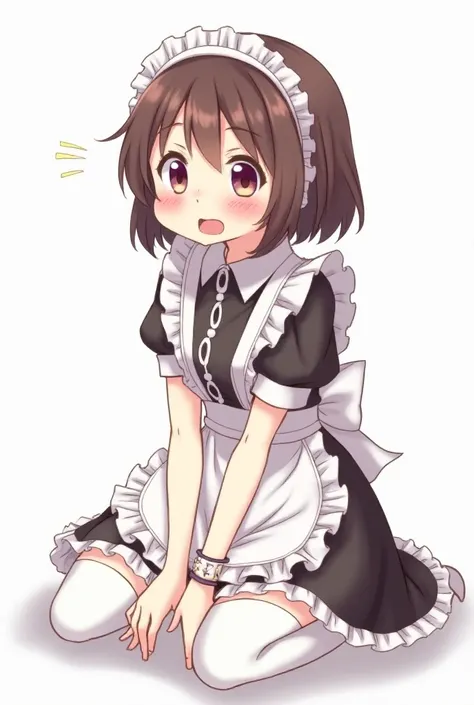 , 1 girl,  anime style, Im wearing maid clothes　 embarrassed 　Sit down and look up　 excited　 is sweating　 drooling 　