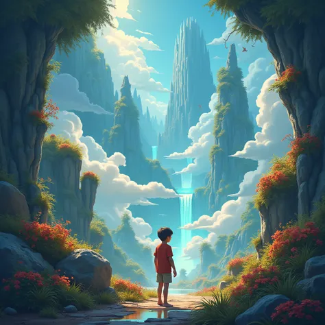 A boy trying to escape the reality into his beautiful imaginative world, concept art, High quality image, 4k resolution, fantasy world, dynamic colour combination, 