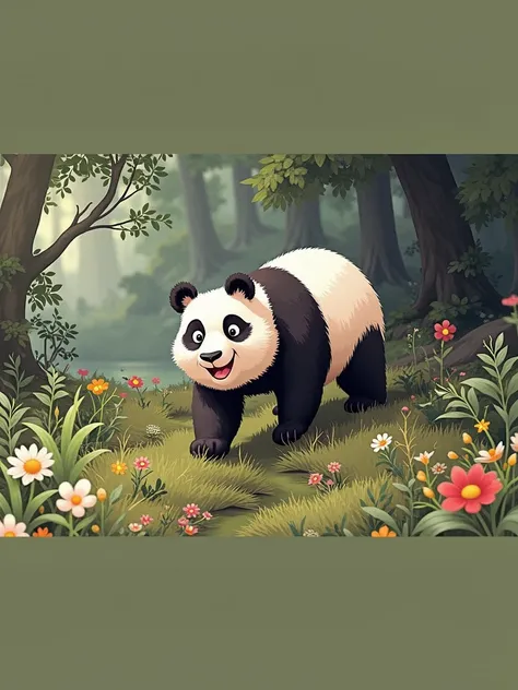 Happy panda bear in the forest 