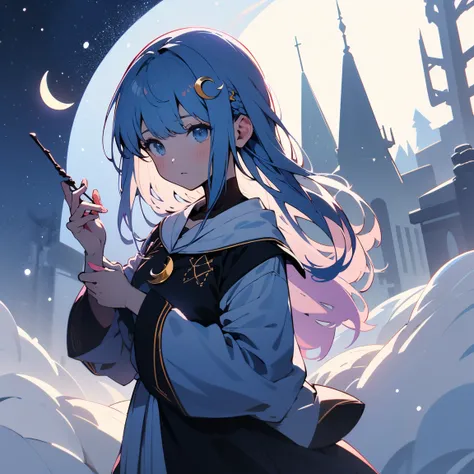 (masterpiece), ( top quality and best ), (Super detailed),(Disc Hair),(Awareness-raising), (1 Girl), ( fashion clothing ), (( Magical Girl)), ((witch)), (((Witch))),  light blue hair, snow, (((White Wallpaper))), ((cute)), snowが降っている, 粉snow, Fairy, (((Nigh...