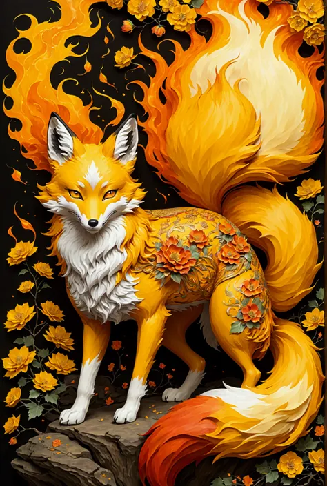 Kitsune burning yellow fox