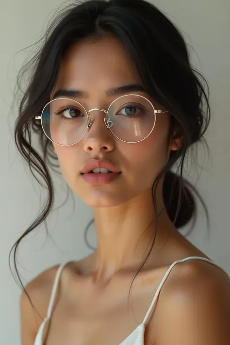 Latin girl with round slim frame glasses