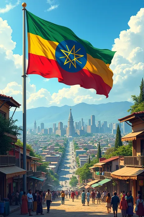 ethiopia addis ababa city and flag