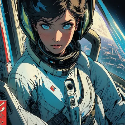 ((( Best Quality Masterpiece ))),(Lonely Goddess),(spacesuit that emphasizes cleavage ),((( 70s and 80s space thriller movie posters))),( American Comics ),((( retro vintage style ))),Overwhelmingly complex depiction,Absolute machine group background, futu...