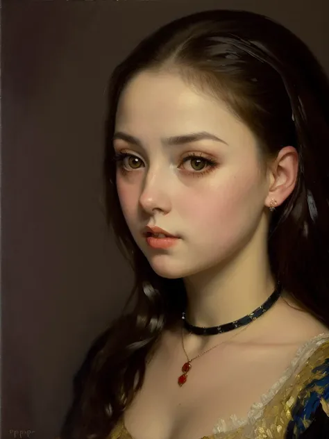 [front portrait] [black studio] 1 Young dreamy girl with big eyes and short red hair ((ilya repin style)), (( oil painting )), A very colorful  ,  highest detail, ((masterpiece)),
 ((Single shot)), impression, perspective, 8k