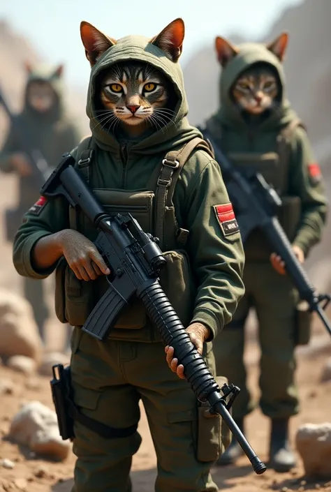 cats with military uniform, hood and rifle 