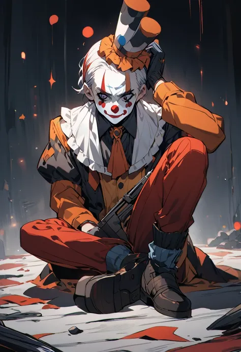 A clown who sticks a gun to his head,sadly atmosphere,