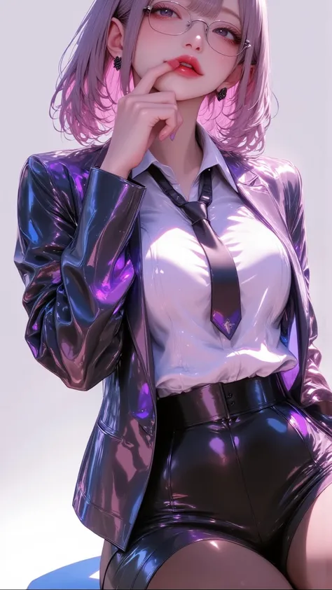  1 mature beautiful woman ,( best quality, very detailed depiction, Incredibly Absurd High Resolution ,High quality anime drawings:2.0),( office lady ,An excellent female secretary,Villainess,Glasses:2.3),( business suit with bleach,Latex tight skirt,Forma...