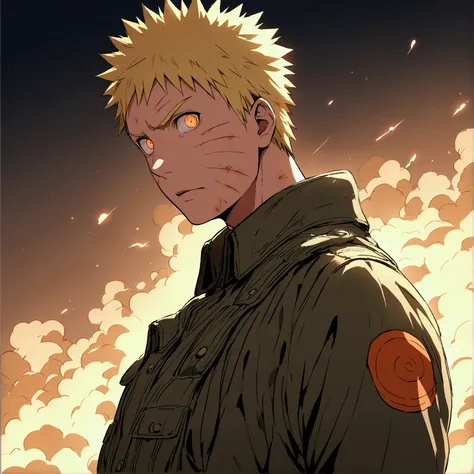 Uzumaki Naruto as a soldier, sharingan eyes, blonde hair, scratches on his face, hd, simmetrical,