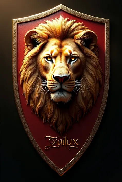 Lions Shield with a combination of Gold and Red and the name Zailux
