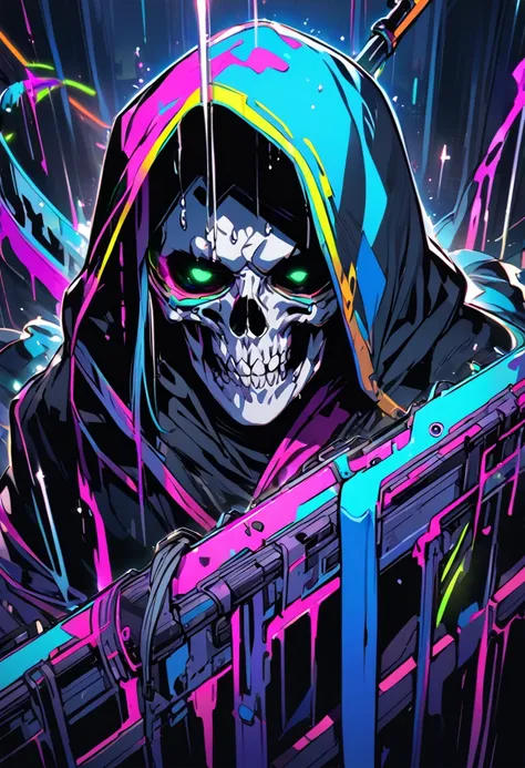 The neon-colored grim reaper cries