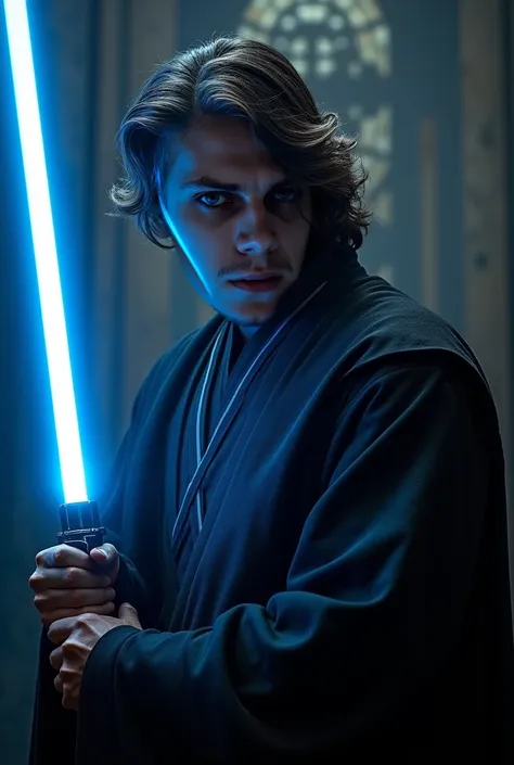 A Dark Anakin Skywalker Character with his blue laser saber try with a little more sadness/dramatic to the character