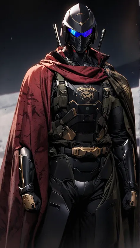 •	Sleek, lightweight, and armor-plated, blending samurai aesthetics with modern tactical gear.
	•	Black and dark red with subtle golden accents, symbolizing strength, stealth, and honor.
	•	The cape doubles as a paraglider and camouflage cloak.
	•	Features...