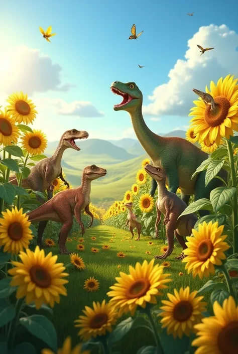 Sunflower with dinosaurs 