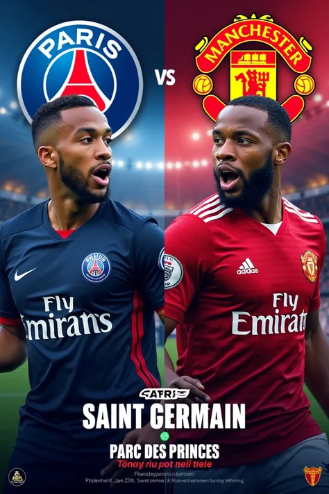 Une affiche pour cadeau Match de foot du PSG contre Manchester le 22 janvier 2025 au parc des princes 