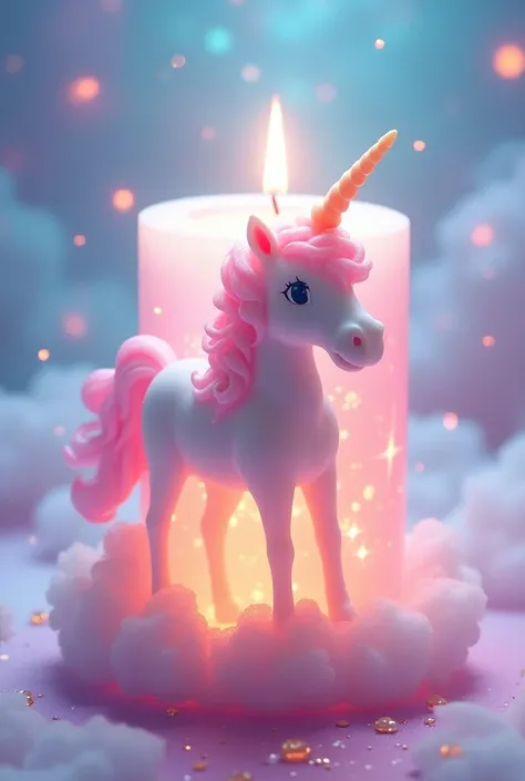 Rainbow unicorn-themed scented candle 