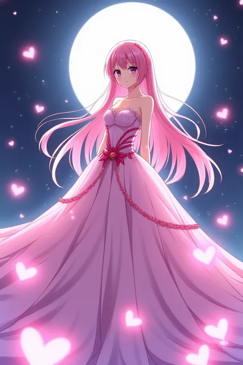 anime, illustration rosa Hase mit schönen kleid 👗 Herzen 🥰 im Hintergrund Nacht 