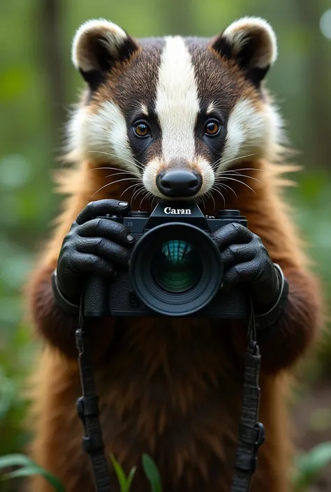 A badger photographer  not a raccoon , adventurer, with beautiful eyes 
