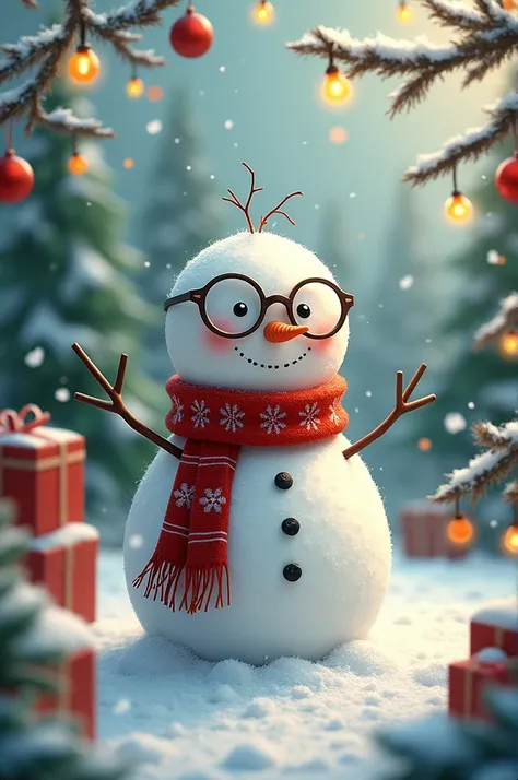 Snowman with glasses and Christmas background 